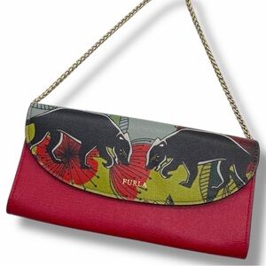 Furla Red Leather Crossbody Clutch – Black Panther Print | Limited Edition